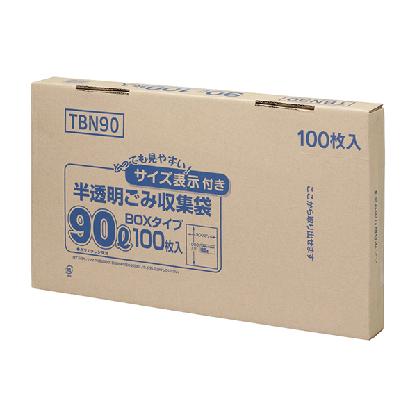 TBN90 容量表示入 BOXタイプ 90L 白半透明 100枚 | 株式会社ジャ