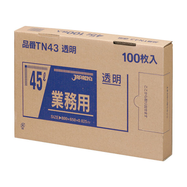 TN43 強力ゴミ袋 BOX 45Ｌ 透明 100枚 | 株式会社ジャパックス